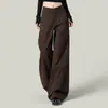 Jeans Anchos de Pierna Color Café Retro Americano Talla Grande para Mujer MM Gordita Estilo Primavera y Otoño Versátiles Holgados de Pierna Recta Pantalones de Largo hasta el Suelo