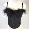 Top Tubo Europeu e Americano Transfronteiriço Amazon com Pena de Bola Usando Alça Irregular Corset de Rede Espinha de Peixe Corset Desejo Puro