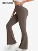 Calça de Yoga Lulu Nude Popular Transfronteiriça com Leve Flare, Cintura Cruzada, Secagem Rápida, Legging de Yoga Fitness Elástica Bumbum de Pêssego para Mulheres