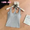 Top de Tirantes Halter para Niña, Color Sólido, Sencillo y Casual, Diseño Integrado, Anti-Exposición, Cómodo, Corte Ajustado, Favorecedor, Adecuado para Usar Solo o en Capas
