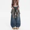 Jeans Anchos de Cuadros Naranja Infantil para Mujer, Sueltos y Adelgazantes, Pantalones Rectos Versátiles con Personalidad Moderna.