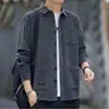 Camisa de Veludo Cotelê de Manga Longa para Trabalho Masculino Top Casual para Roupas de Primavera e Outono