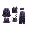 Pijama nuevo de siete piezas con flores para mujer, primavera, manga larga, tipo seda, sexy, para estar en casa