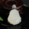 Colgante de Buda de Calcedonia Blanca Aiyu Hielo Collar de Ágata Buda Sonriente Joyería Étnica Venta al por Mayor Dropshipping S4053113