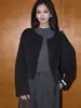 Shengdu25 Inverno Novo Estilo Coreano Simples Alta Qualidade Gola Redonda Lã Dupla Face Curta Versátil Fashionável Jaqueta Feminina