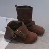Botas de Lã Estilo Coreano para Meninas Cor Vinho Meio da Panturrilha Novo Estilo Inverno 2025 Botas para Meninas Menina Sola Macia Botas de Algodão Duas Formas