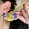 Pendientes pequeños de plata S925 con forma de aguja, color caramelo, para mujer, con doble corazón de melocotón, bonitos y combinables, con diseño de celebridades de Internet.
