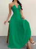 Vestido de verano europeo y americano transfronterizo, con escote halter en V profundo, elegante y sexy con detalles de corbata, perfecto para vacaciones y salidas a la playa.