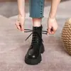 Botas Martin de Couro Macio Pretas com Solado Grosso Femininas 2026 Nova Coleção Primavera/Outono Estilo Britânico Bico Redondo Cano Curto Botas Individuais Tendência