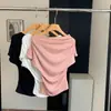 Camiseta de Manga Corta para Mujer con Fórmula de Belleza Sin Maquillaje, Elástica Ajustada para Primavera y Verano, Top Off-Shoulder Pura Pasión