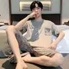 Pijama Masculino de Verão Fino de Modal com Manga Curta para Adolescentes, Pode Ser Usado Fora, Estilo Coreano, Tamanho Grande, Conjunto Casual para Casa