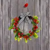 Corona de Guirnalda Artificial Navideña Decoración para Fiestas Navideñas en Casa Adorno Colgante Anillo de Guirnalda con Frutas Rojas Adorno para Colgar en la Puerta
