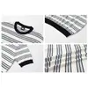Camiseta de malha masculina de manga curta, listrada, estilo old money, corte justo, gola redonda, business casual, seda gelo, verão, atacado de fábrica transfronteiriço