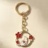 "Gato Conejo Flor" Nuevo Estilo Chino Llavero de Flor de Cerezo, Lindo Colgante de Recuerdo de Viaje, Decoración para Llaves de Mochila