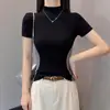 Camiseta de Manga Larga para Mujer con Cuello Semi-Alto, Hombro Normal, Diseño para Primavera y Otoño, Corte Ajustado, Camiseta Básica Favorecedora, Ropa Interior, Top de Camiseta de Moda
