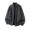 Cardigã de malha liso com gola alta para homens, estilo retrô americano de outono, peça de outer wear solta e casual com zíper, adequado para adolescentes