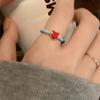Anillo de corazón de amor de lujo ligero con esmalte de gota roja Pulsera de diseño de nicho circular para mujer, moderna y personalizada