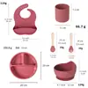 Juego de Vajilla Infantil de Silicona de Grado Alimenticio, Taza para Pastel, Plato con Ventosa, Plato Dividido, Babero, Mismo Modelo que Amazon