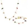 Conjunto de Joyería de Collar y Pulsera de Acero Inoxidable Color Natural con Piedras Naturales Estilo Bohemio Transfronterizo Nuevo Irregular para Mujer