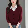 Moda Femenina Nueva Otoño 2026 Suéter de Punto de Manga Larga con Diseño Falso de Dos Piezas, Top Reductor de Edad Primavera y Otoño, Capa Base