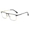 Armazón de Acero y Cuero para Lentes de Hombre Estilo Business Casual Patas de Resorte Metálicas Anti-Luz Azul Armazón Grande Se Puede Equipar con Armazones para Lentes de Miopía En Stock