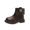 Botas Estilo Britânico Martin para Meninas de 6-12 Anos Inverno Novo Estilo Botas Curtas Quentes com Pelúcia Botas de Couro para Crianças Sola Macia Antiderrapante Botas de Inverno