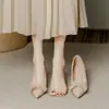 Zapatos de tacón medio alto de punta con tacón grueso en color nude para mujer, 7 cm, modelo primavera/otoño 2024, piel suave, adecuados para combinar con faldas