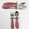 Venta Caliente Transfronteriza Comida para Bebés Lista para Usar Grado Alimenticio Diseño Anti-Atragantamiento Acero Inoxidable Portátil Juego de Tenedor y Cuchara de Entrenamiento para Alimentos Complementarios