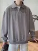 Polo Masculino Americano Retro Novo com Meio Zíper, Pulôver Solto, Blusa Casual com Gola, Moletom