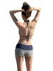 Nuevo Conjunto de Playa de Estilo Europeo y Americano Sexy y Moderno con Estampado de Rayas Energético, Cuello Halter con Lazos, Forma de Triángulo, Pantalones Cortos tipo Boxer