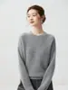 Suéter de tricô 100% caxemira pura estilo preguiçoso para mulheres, gola redonda, design vazado, caimento solto, mangas com ombros caídos, tricô macio e texturizado