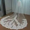 Elegante Nuevo Estilo Hecho a Mano Floral Largo Doble Capa Cola Grande Velos Blancos y Maquillaje de Novia Accesorios para Vestidos de Novia
