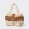 Bolso Tejido Transfronterizo Enspt para Mujer, Bolso de Mano Estilo Nuevo, Bolso de Madera con Cuentas Hecho a Mano de Color Contrastante, Bolso Tote con Cuentas, Gran Capacidad