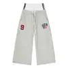 Calça de Moletom Patchwork com Cintura Dupla e Letras Americana para Homens e Mulheres, Calça de Perna Larga High Street de Verão, Design de Marca Tendência, Calça Casual Fashion
