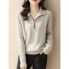 Suéter de punto casual para mujer, con media cremallera, cuello alto, mangas largas, corte ajustado, suave y cálido, top simple y versátil
