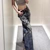 Corrente Pesada Retro Americana Calça Jeans para Mulheres, Design High Street Estampa Digital Colorida Calça Comprida