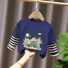 Camiseta de Algodón Puro Holgada de Manga Larga con Estampado de Dibujos Animados, Moda Americana para Niños, Ropa Interior Base de Otoño Moderna y Genial