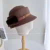 Sombrero de Pescador con Corona Abollada Retro Japonés para Mujer Otoño Invierno Cálido Sombrero de Fieltro Sombrero Cubo de Tejido de Piel de Socialité Fedora de Lana Australiana