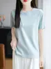 2026 Verão Fina Algodão Penteado Algodão Puro Gola Redonda Manga Curta Camiseta Feminina Básica Versátil Top com Ombro Direito Camiseta Base