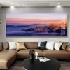 Pintura Decorativa para Sala de Estar con Fondo del Sol Dorado Brillando sobre las Montañas, Pintura Colgante de Pared de Fondo para Sofá Lujosa y Elegante, Paisaje para Oficina