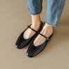 Zapatillas Súper Suaves Estilo Perezoso Francés Simple de Tacón Bajo para un Pie con Punta Media Taza 2025 Primavera de Piel de Cabra Talla Grande 34-43