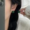 Aretes de Plata Esterlina S925 con Cuentas Redondas de Ágata Verde Simples Ins Retro de Alta Gama Elegantes Diseño Nicho