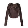 Fivela de unha cor sólida estilo europeu e americano suéter da moda feminino outono e inverno bainha curva cordão camiseta moletom camiseta base feminina