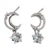 Pendientes de Estrella y Luna de Circonita Estilo Coreano, Diseño de Nicho, Pendientes de Moda de Lujo Ligero, Femeninos y Versátiles, Pendientes de Aguja de Plata S925