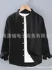 2024 Camisa masculina de Comércio Exterior cor sólida manga longa gola Henry primavera e outono casual camisa de linho masculina