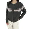 Cárdigan de Punto Jacquard con Cuello Redondo para Mujer Nueva Moda Primavera y Otoño 2026 Holgado de Bloques de Color Versátil Abrigo Suéter Cálido para Invierno