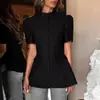 Moda Femenina Europea y Americana Verano 2026 Nuevo Dulce y Fresco Cuello Alto Solapa Única Cintura Alta Adelgazante Camisa Chaqueta Top