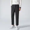 Pantalones Casuales de Lana Estilo Maduro Ligero para Otoño e Invierno, Corte Recto Ajustado, Pantalones Largos Casuales Cálidos para Hombre Resistentes a las Arrugas para Negocios y Uso Diario