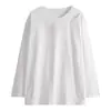 Camiseta básica blanca de otoño e invierno, engrosada, que cubre la parte trasera, con abertura en el bajo, de manga larga, para usar en capas con sudadera, top térmico de corte holgado