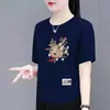 Estoque Excedente de Comércio Exterior Transfronteiriço, Marca Grande, Estilo Antigo, Estilo Chinês, Camiseta de Manga Curta para Mulheres, Caimento Solto, Novo Estilo Chinês, Roupa Externa, Camiseta Básica
